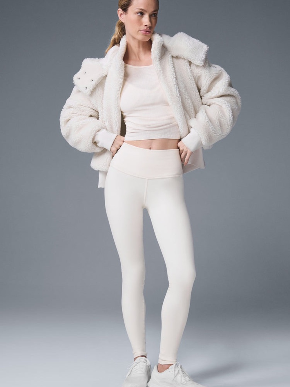 ALO Yoga Cream Sherpa Zip-Up Teddy Jacket - Picture 4 of 6